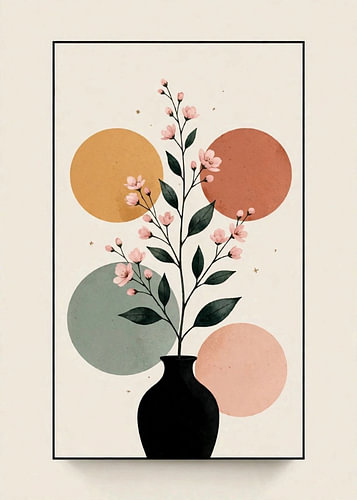 Boho-kunstprint met kersenbloesemmotief