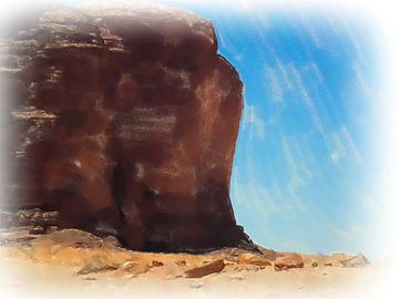 Massief monolithisch blok in Wadi Rum van Frank Heinz