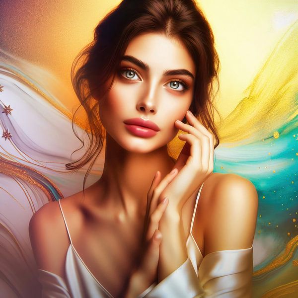 Woman in white dress with bare shoulders by Digital Art Nederland