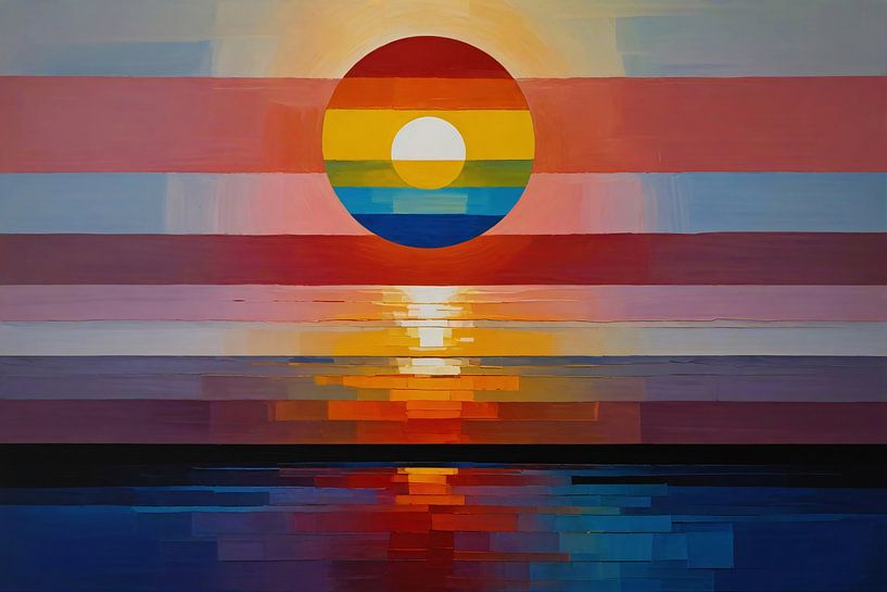 Abstrakter Sonnenuntergang in lebhaften Farben von Art & Soul Creations