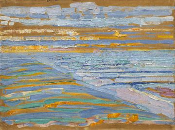 Blick von den Dünen mit Strand und Stegen, Domburg, Piet Mondrian