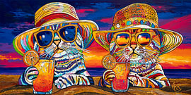 Cats with Cocktails at Sunset by Happy Paintings / Renata Rolefes Art