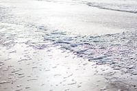 Strand met zeeschuim bij tegenlicht