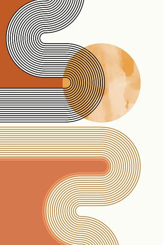 Zon en golven, moderne abstractie in natuurlijke kleuren van FRESH Fine Art