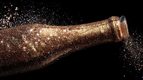 Glittery champagne bottle panorama