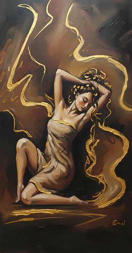 Gouden aura - vrouw zittend op de grond