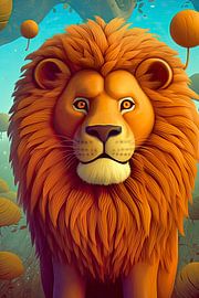 Colourful animal portrait: Lion by Christian Ovís