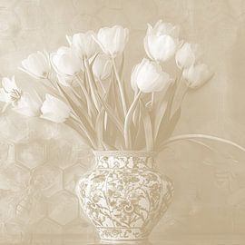 Nature morte aux tulipes avec abeilles art décoratif sur Vlindertuin-Art