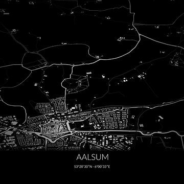 Zwart-witte landkaart van Aalsum, Fryslan. van Rezona