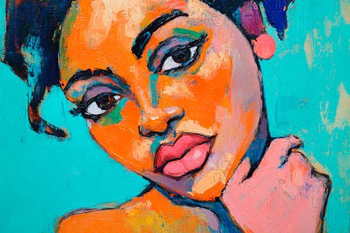 Kleurrijk portretschilderij van een vrouw