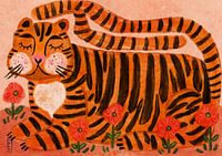Sleeping Tiger in a Flower Garden
