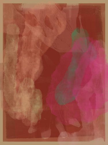 Neonroze, chocoladebruin, groen en beige abstracte vormen.