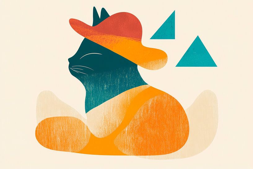 Cat with hat - Colourful calm by Poster Art Shop
