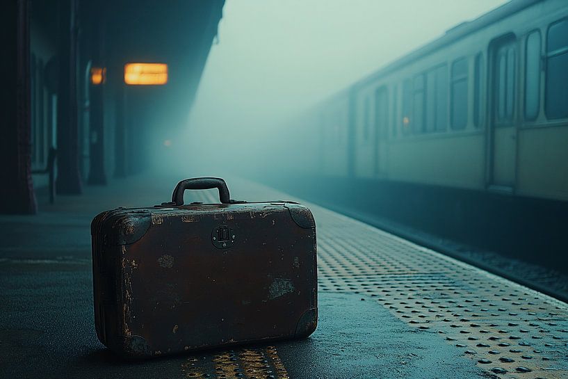 Weathered suitcase at station by Art & Soul Creations