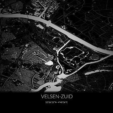 Schwarz-weiße Karte von Velsen-Zuid, Nordholland. von Rezona