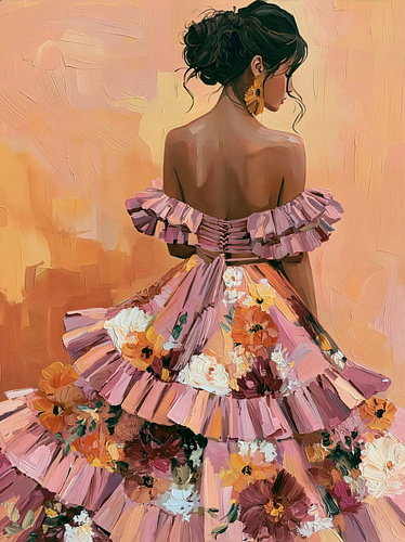 Woman in a pink floral dress