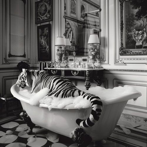 Majestueuze tijger in bad - Een indrukwekkende badkamerfoto voor je toilet