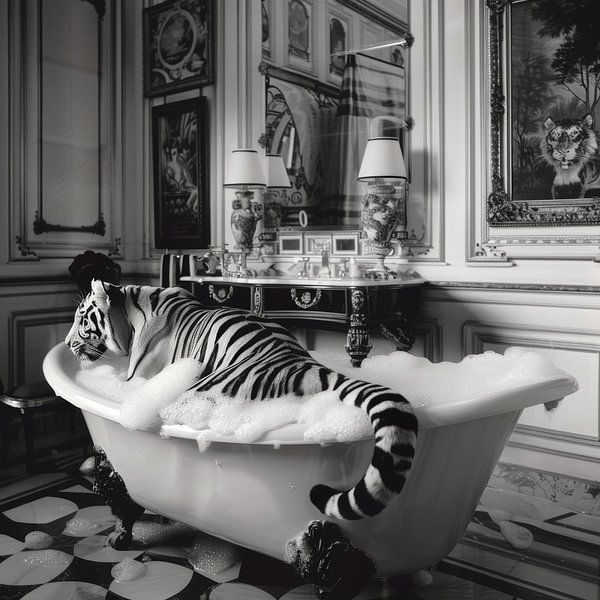 Majestätischer Tiger in der Badewanne - Ein beeindruckendes Badezimmerbild für Ihr WC von Poster Art Shop