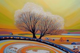 Bunte Landschaft im pointillistischen Stil