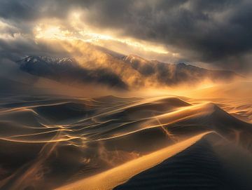 Een stralenkrans over woestijnzand van fernlichtsicht