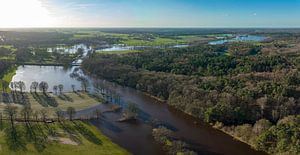 Regge river high water level flooding drone view