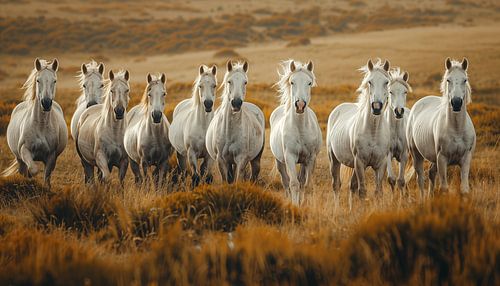 Kudde witte paarden panorama
