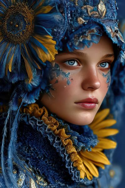 portrait en jaune et bleu par Egon Zitter