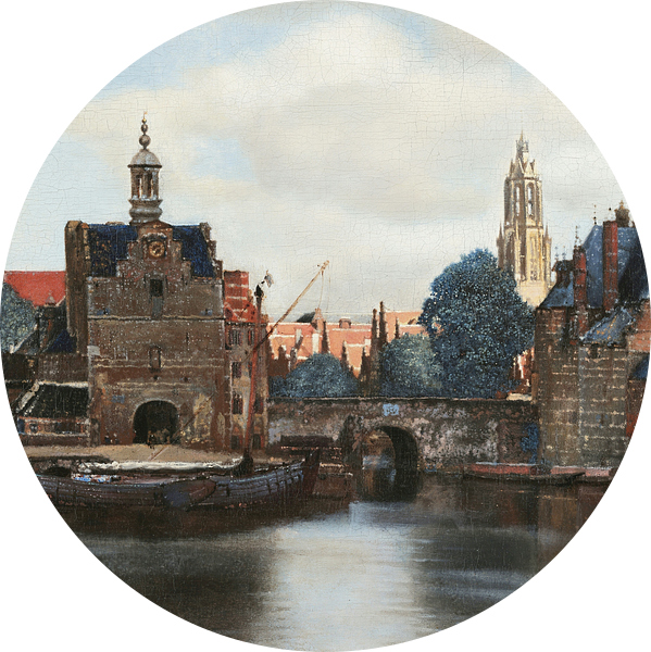 Detail: Gezicht op Delft, Johannes Vermeer (gezien bij vtwonen) van Details van de Meesters