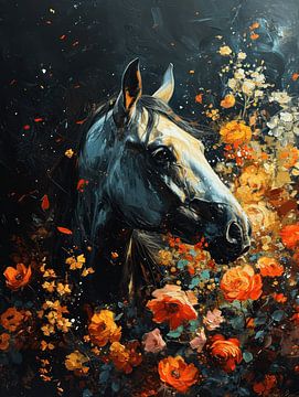 Eternal Elegance - Portrait de cheval en fleurs sur Eva Lee