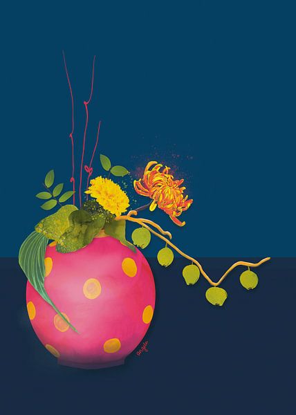 Impression d'art fleurs sur vase globe rose par Angela Peters