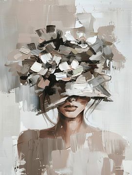 Modern en abstract portret in taupe met wit van Carla Van Iersel