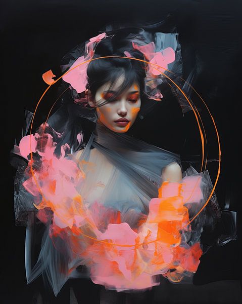 Portret in neon kleuren van Carla Van Iersel