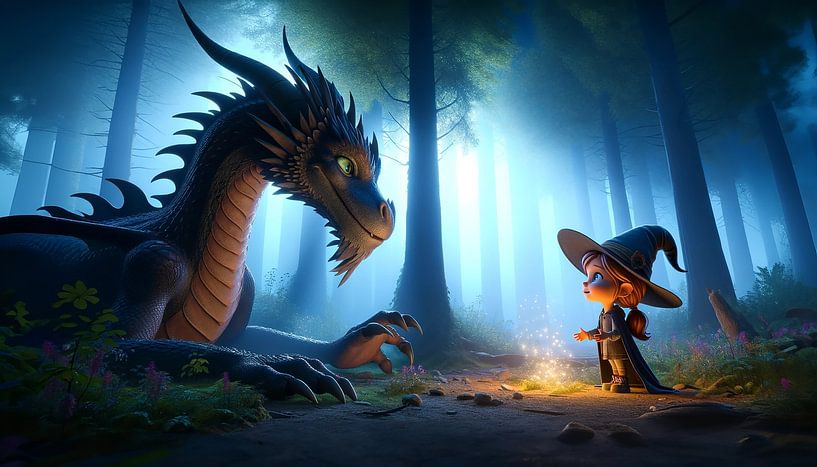 Brave sorcerer's apprentice meets forest dragon by artefacti