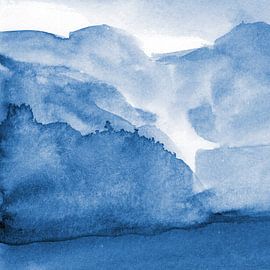 Modern abstract watercolor landscape in cobalt blue no. 1 by Dina Dankers