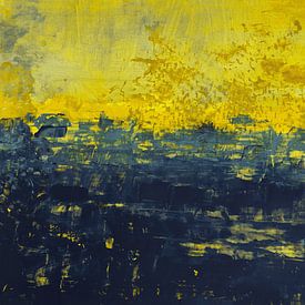 Geel en blauw abstract landschap van Ela Szczepaniak