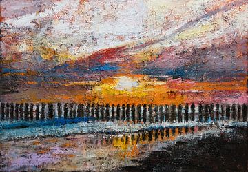 Zee - Zonsondergang - Zoutelande - Zon van Anja Namink - Schilderijen
