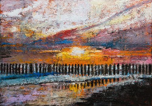 Zonsondergang in Zoutelande van Anja Namink - Schilderijen