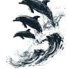 Les dauphins sautent à travers les vagues sur Pixelbull Design