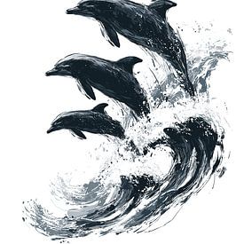 Dolphins leap through the waves by Pixelbull Design