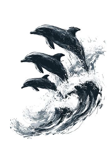 Dolfijnen springen door de golven