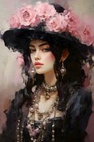 Woman in Black with Roses