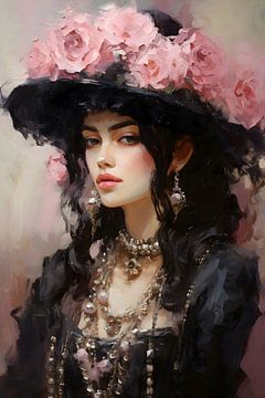 Vrouw in zwart met rozen van Uncoloredx12