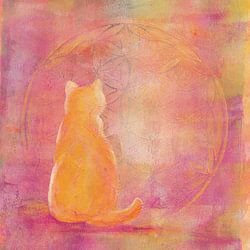 Goldene Katze in Harmonie mit der Blume des Lebens