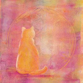 Goldene Katze in Harmonie mit der Blume des Lebens von Karen Kaspar
