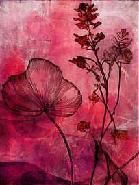 Botanical Mixed Media Art: Wild plants in old pink by Studio Pieternel