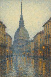 Turijn Mole Antonelliana Regenachtige avond – Stemmige impressionistische weerspiegeling van de stad van Travel Shop