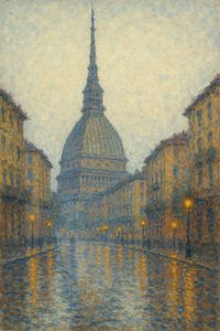Turin Mole Antonelliana Regnerischer Abend – Stimmungsvolle impressionistische Stadtreflexion