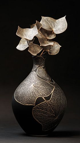 Luxuriöse schwarze Vase mit goldenen Blumen von TheXclusive Art