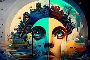 Surrealismus - Zwei Gesichter - Fiktion - Digitale Kunst von Nicole Holz