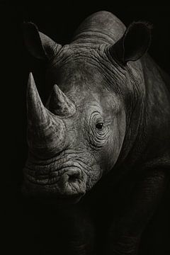 Neushoorn in Clair-Obscur van But First Framing